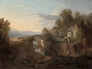 BIRD John 1768-1829,A wooded hilly river landscape with a watermill, a,1826,Christie's GB 2007-04-25