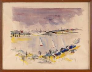 BIRDSEY ALFRED 1912-1996,Harbor scene with sailboats,Eldred's US 2024-02-16
