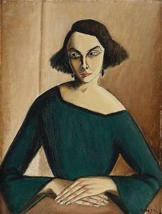 BIRGER CARL 1899-1929,Porträtt av flicka i grön klänning,1924,Stockholms Auktionsverket 2016-04-19