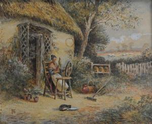 BIRKET FOSTER Myles 1825-1899,cottage scene with lady spinning,Gilding's GB 2018-01-23