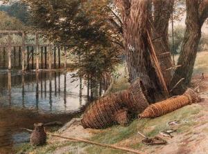 BIRKET FOSTER Myles 1825-1899,Eel pots, on the banks of a river,Christie's GB 1999-06-03