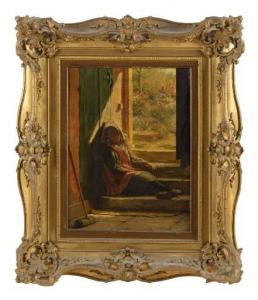 BIRNEY William Verplanck 1858-1909,A young girl sitting in a sunlit doorway,Eldred's US 2022-01-27