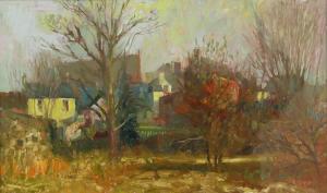 BIRNIE William 1929-2006,autumnal townscape with trees to foreground,Ewbank Auctions GB 2023-07-20