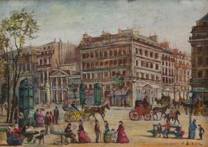 BIRON J,Busy square with carriages,19th/20th century,Matsa IL 2018-12-19