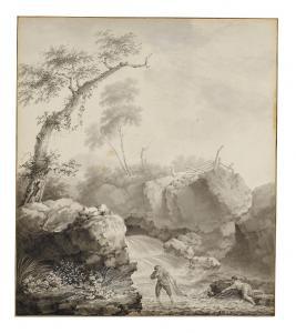 BIRON J,Fishermen with their net by a rocky waterfall,Christie's GB 2024-02-01