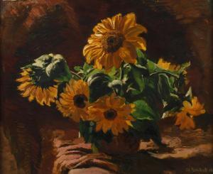 BISCHOFF Eduard 1890-1974,Sonnenblumenstilllebenleuchtend gelbe Sonnenblumen,1921,Mehlis 2021-08-26