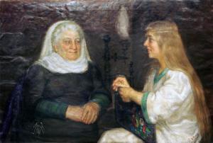 BISCHOFF,Interiör med två kvinnor,1910,Uppsala Auction SE 2012-01-30