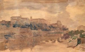 BISEO Cesare 1843-1909,Roma, il colle Aventino visto dal Tevere,1868,Finarte IT 2023-07-11