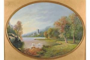 BISHOP D 1900-1900,A Tranquil River Landscape with Swans,John Nicholson GB 2015-07-15