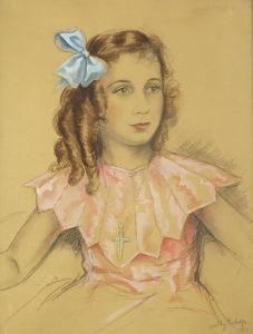 BISHOP Molly, Lady G. Scott,Top half portrait of a girl wearing a cross,1937,Eastbourne 2022-09-07