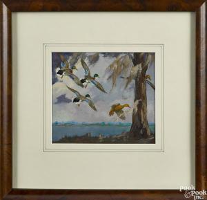 BISHOP Richard Evett 1887-1975,Landscape of flying mallards,Pook & Pook US 2015-01-17