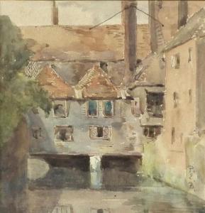BISHOPP Patience 1891-1927,River scene with buildings,Canterbury Auction GB 2011-05-24