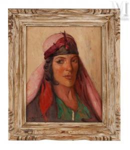 BISMOUTH Maurice 1891-1965,Portrait de femme au voile rouge,1937,Millon & Associés FR 2023-12-16