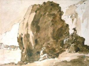 BISON Giuseppe Bernardino 1762-1844,Paysage au gros rocher, personnages,Oger-Camper FR 2008-05-19