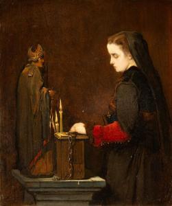 BISSCHOP Christoffel 1828-1904,A girl by the offering block,Venduehuis NL 2023-11-15