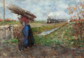 BISSCHOP Richard 1849-1926,Waiting for the train to pass by,Venduehuis NL 2018-11-21