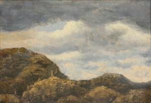 BISSEN Rudolf 1846-1911,Dark clouds over a landscape with wanderers,Bruun Rasmussen DK 2023-08-21
