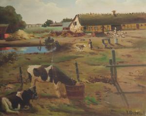 BITKHOLM V.,A busy homestead scene with cows and chickens,1930,John Nicholson GB 2022-11-20