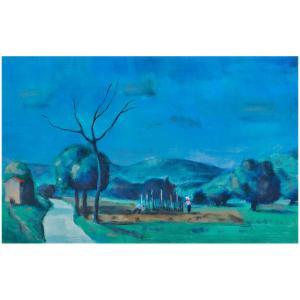 BIZER Emil 1881-1957,Abendl. Landschaft blau u. grün,1950,Kaupp DE 2022-11-26