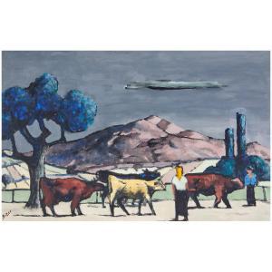 BIZER Emil 1881-1957,Blauen und Viehherde (Blauen and herd of cattle),1953,Kaupp DE 2022-11-26