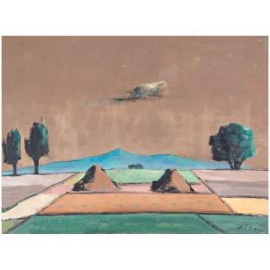 BIZER Emil 1881-1957,Landschaft mit zwei Haufen II (landscape with two ,1955,Kaupp DE 2022-11-26