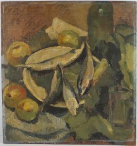 BIZETTE Françoise 1914-1996,"Nu masculin" & "Nature morte aux pommes et sardin,Ruellan FR 2023-02-11
