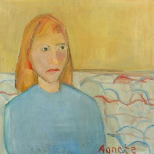 BJERRE Agnete 1924,Portrait of young woman in blue,Bruun Rasmussen DK 2015-03-23