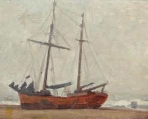 BJERRE Kristen 1869-1943,Coastal scenery with a stranded ship,Bruun Rasmussen DK 2022-03-15