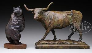 bjorge kenneth r 1943,TWO WORKS: LONGHORN STEER & STANDING GRIZZLY,James D. Julia US 2016-08-24