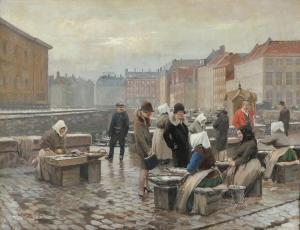 BJULF Soren Christian,Fishwives and shoppers on Gammel Strand in Copenha,Bruun Rasmussen 2024-02-26