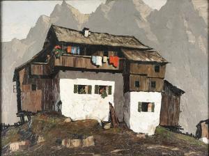 BLÄDEL Fritz 1903-1950,Tiroler Bergbauernhof vor steil aufragendem Massiv,Zeller DE 2015-09-24