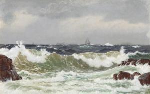 BLACHE Christian Vigilius 1838-1920,Breakers against a coast with two sailings,1918,Bruun Rasmussen 2024-04-08