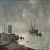 BLACHE Christian Vigilius 1838-1920,Coastal view with a steamer and a rowing b,1899,Bruun Rasmussen 2015-11-16