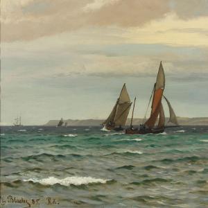 BLACHE Christian Vigilius 1838-1920,Saling boats along the Swedish coast of Rå,1885,Bruun Rasmussen 2012-05-28