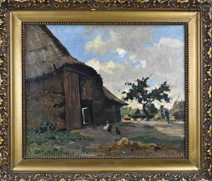 BLACK Arie Johannes 1903-1981,Farm shed with chickens,Twents Veilinghuis NL 2023-01-12
