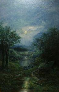 BLACK James Wallace 1825-1896,Moonlit River Landscape,Keys GB 2014-02-07