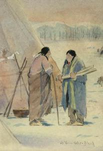 BLACK LaVerne Nelson 1887-1938,Two Indians before a teepee,John Moran Auctioneers US 2009-06-23