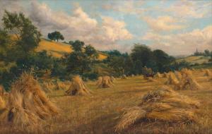 BLACKBURN Arthur 1853-1925,Englische Landschaft im Sommer mit Heuhaufen,Galerie Bassenge 2022-12-01