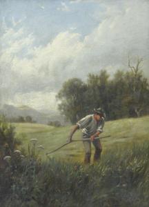 BLACKLOCK C,farm worker cutting grass near Betws-y-Coed,1882,Burstow and Hewett GB 2013-09-25