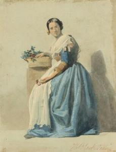 BLACKSTADIUS Johan Zacharias 1816-1898,A flower seller in an elegant dress, sitting,Bruun Rasmussen 2019-03-18