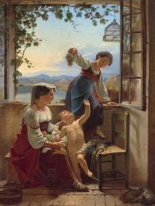 BLACKSTADIUS Johan Zacharias 1816-1898,An Italian mother with her two children,1852,Bruun Rasmussen 2022-06-08