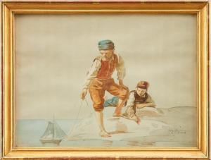 BLACKSTADIUS Johan Zacharias 1816-1898,Lekande pojkar vid vattenbrynet,Uppsala Auction SE 2022-01-18