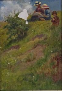 BLADON T. Murray Bernard 1864-1939,Children on a hilltop,Burstow and Hewett GB 2018-09-20