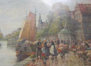 BLAETTER Alex 1900-1900,Dutch flower market on a harbour,Cheffins GB 2015-07-09