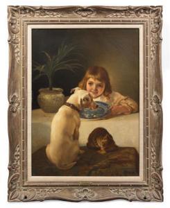 BLAIR Charles Henry 1800-1900,Girl with Dog and Kitten,Hindman US 2016-04-20