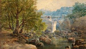 BLAIR John 1850-1934,Figures Crossing a Suspension Bridge Above a Rocky,1881,Weschler's 2005-04-16