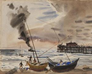 BLAIR Lee Everett,Redondo Beach scene with fishing boat and pier,John Moran Auctioneers 2014-03-25