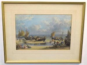 BLAKE T,Coastal scene with figures and fishing boats,1861,Keys GB 2019-01-29