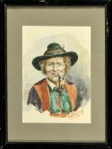 BLANC Julius 1800-1900,Portrait einer Pfeife rauchenden Frau in Tracht,1925,Allgauer DE 2016-01-15