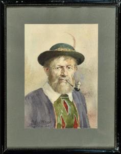 BLANC Julius 1800-1900,Portrait eines Pfeife rauchenden Herrn in Tracht,1925,Allgauer DE 2016-01-15